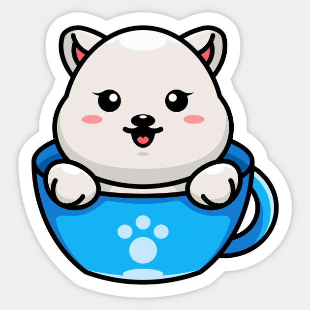 Cute polar bear on cup coffee cartoon Sticker by Wawadzgnstuff